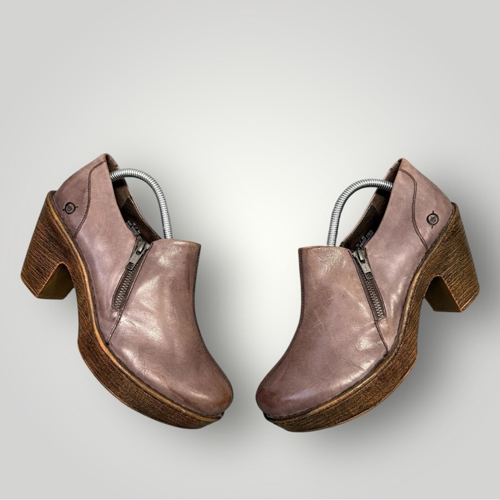 Born Famke Leather Heeled Platform Clog‎ Bootie Zipper 11 - Picture 2 of 11